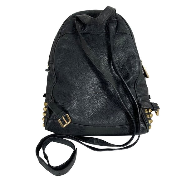 MICHAEL KORS Rhea Gold Tone Studded Black Leather Med Backpack ONE MISSING - Picture 4 of 16